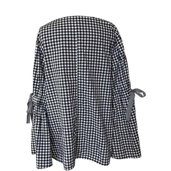 Ava & Viv Gingham V-neck Blouse w/Sleeve Ties Cotton Blend Women's Plus Size 1X - Picture 3 of 16